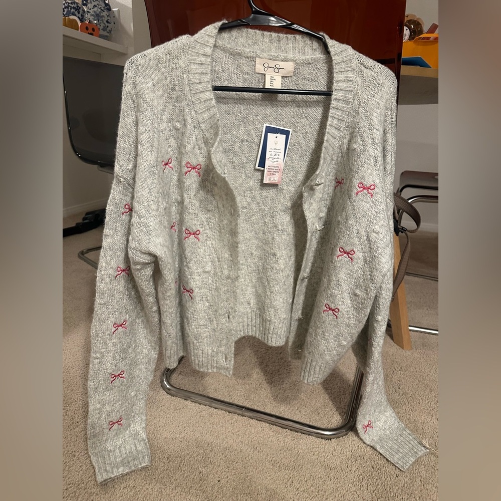Gray Sweater with Pink Accents
